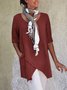 Women Solid Asymmetrical Hem Pockets Half Sleeve Casual Plus Size Cotton Linen Tunic Top