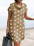 Women Casual Polka Dots Cowl Neck Short Sleeve Loose Cotton and Linen Dress
