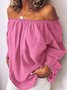 Women Casual Off Shoulder Solid 	Loose Long Sleeve Tunic Top