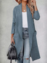 Women Long Sleeve Lapel Open Front Long Woolen Cardigan with Pockets