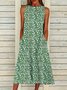 Women Summer Floral Maxi Pockets Sleeveless Crew Neck Vacation Dress