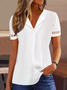 Women Plain V Neck Hollow Out Lace Short Sleeve Tunic Top