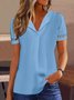 Women Plain V Neck Hollow Out Lace Short Sleeve Tunic Top