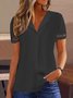 Women Plain V Neck Hollow Out Lace Short Sleeve Tunic Top