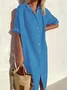 Women Elegant Casual Loose Half Sleeve Button Down Front Half Sleeve Cotton Linen Dress Long Cover Ups Shirt Dress