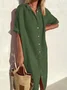 Women Elegant Casual Loose Half Sleeve Button Down Front Half Sleeve Cotton Linen Dress Long Cover Ups Shirt Dress