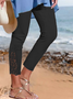 Women Casual Plain Hollow Out Lace Leggings Ankle Pants