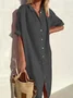 Women Elegant Casual Loose Half Sleeve Button Down Front Half Sleeve Cotton Linen Dress Long Cover Ups Shirt Dress