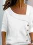 Women Tshirts Tee Casual Asymmetrical Neck Buttoned Long Sleeve Top