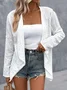 Women Waterfall Collar Roll Tab Sleeve Casual Plain Hollow Out Open Front Cardigan