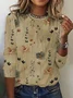 Women Casual Floral Crew Neck Long Sleeve Top