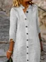 Women Casual Striped Loose Three Quarter Sleeve Button Down Shirt Dress