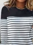 Women Basic Striped Color Block Crew Neck Loose Long Sleeve Top