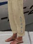 Women's Linen Pants Trousers Baggy Button Daisy Print Pant Full Length Cotton And Linen Side Pockets Baggy