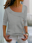 Women Tshirts Tee Casual Asymmetrical Neck Buttoned Long Sleeve Top