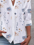 V Neck Casual Floral Loose Buttoned Down Long Sleeve Blouse