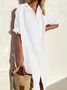 Women Elegant Casual Loose Half Sleeve Button Down Front Half Sleeve Cotton Linen Dress Long Cover Ups Shirt Dress