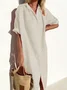 Women Elegant Casual Loose Half Sleeve Button Down Front Half Sleeve Cotton Linen Dress Long Cover Ups Shirt Dress