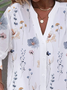 V Neck Casual Floral Loose Buttoned Down Long Sleeve Blouse