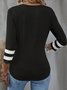 Women Color Block Crew Neck Casual Three Quarter Sleeve T-shirt