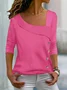 Women Tshirts Tee Casual Asymmetrical Neck Buttoned Long Sleeve Top