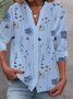 V Neck Casual Floral Loose Buttoned Down Long Sleeve Blouse