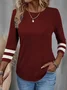 Women Color Block Crew Neck Casual Three Quarter Sleeve T-shirt