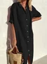 Women Elegant Casual Loose Half Sleeve Button Down Front Half Sleeve Cotton Linen Dress Long Cover Ups Shirt Dress
