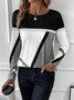 Women Color Block Crew Neck Casual Long Sleeve T-shirt