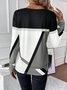 Women Color Block Crew Neck Casual Long Sleeve T-shirt