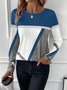 Women Color Block Crew Neck Casual Long Sleeve T-shirt