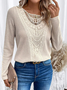 Women's Lace Shirt Shirt Blouse Plain White Lace Long Sleeve Casual Fashion Round Neck Regular Fit Fall & Winter