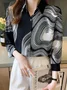 Women's Shirt Blouse Abstract Stripes Print Casual Black White Print Button Long Sleeve Basic Shirt Collar Regular Fit Spring Fall