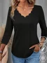 Women Plain V Neck Casual Three Quarter Sleeve T-shirt
