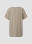 Casual V Neck Cotton Loose Short Sleeve Khaki Linen T-shirt