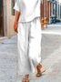 Casual Cotton Plain Linen Style Two-Piece Set