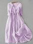 Women's Casual Dress Peter Pan Shirt Collar Plain Loose Linen Style Dress With Belt