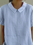Plain Cotton Simple Shirt Collar Linen Style Blouse