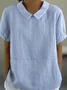 Plain Cotton Simple Shirt Collar Linen Style Blouse