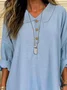 Loose Plain Shirt Collar Simple Linen Style Blouse