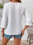 Women's Shirt Blouse Dressy Tops Solid Color Daily Basic 3/4 Length Sleeve Notched Neck White Summer