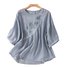 Cotton Plain Casual Crew Neck Blouse