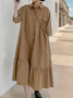 Plain Loose Casual Cotton Dress With No