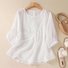 Cotton Plain Casual Crew Neck Blouse