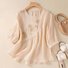 Cotton Plain Casual Crew Neck Blouse
