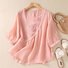 Cotton Plain Casual Crew Neck Blouse
