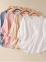 Cotton Plain Casual Crew Neck Blouse