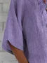 Women's Short Sleeve Shirt Summer Purple Plain Embroidery Cotton Crew Neck Daily Casual Top