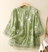 Shirt Blouse Women's Embroidered Fashion Round Neck Cotton Causal Blouse