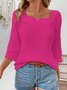 Women's Shirt Blouse Dressy Tops Solid Color Daily Basic 3/4 Length Sleeve Notched Neck White Summer